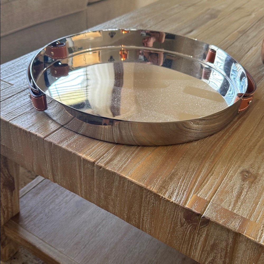 Ralph Lauren Home Stainless Steel Tray with Leather Accents - Picture 2 of 7